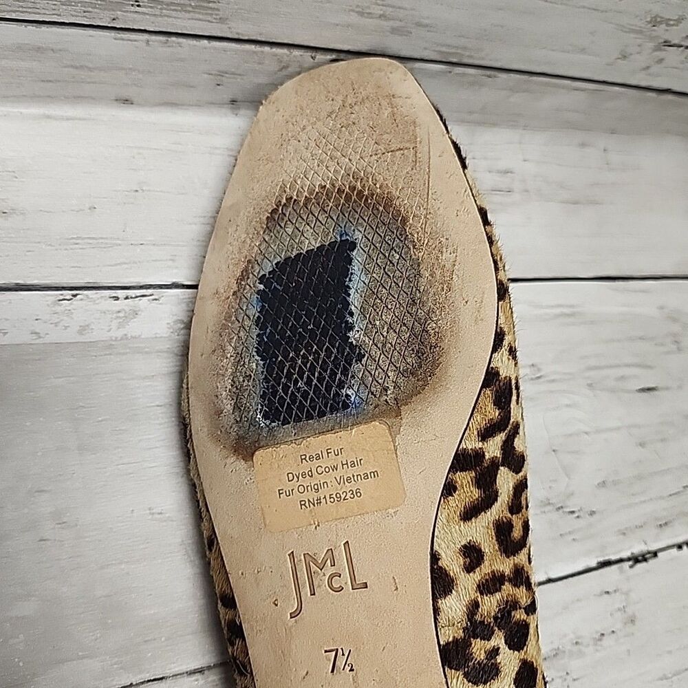 J. McLAUGHLIN Anastasia Leopard Calf Hair Ballet Flats Red Trim Sz 7.5 - Picture 12 of 12